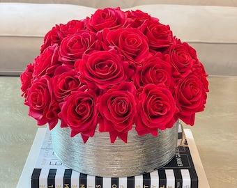 Red Real Touch Rose Centerpiece: Faux Floral Arrangement