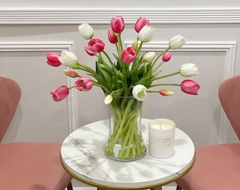 Faux tulip flower arrangement-Real touch Tulips-Tulip arrangement-Modern Faux Floral Arrangement-Tulips in Glass Vase