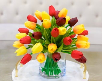 Tulips Real Touch Centerpiece-Real Touch Flower Arrangement-Spring Real Touch Tulip Arrangement-Faux Tulip Arrangement-Dinning Arrangement