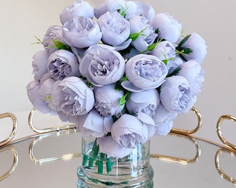 Purple Peony Arrangement-Silk Peonies In Glass Vase-Peony Centerpiece-Artificial Faux Flower Arrangement-Home Decor Centerpiece