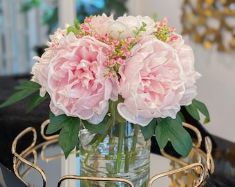Real Touch Pink Peony Centerpiece: Silk Floral Arrangement