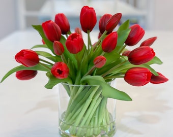 Red Arrangement-Red Faux Tulip Flower Arrangement-Tulip Arrangement-Red tulip Centerpiece-Modern Arrangement Centerpiece Home Decor