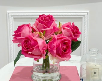 Fuchsia Real Touch Rose Arrangement: French Country Artificial Flowers