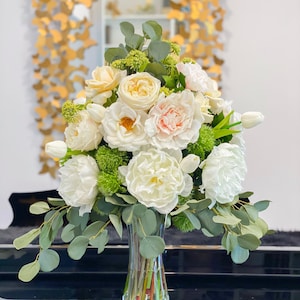 25” LARGE Flower Arrangement-Large Dining/Room Centerpiece-Real Touch Peonies/Rose Centerpiece-Real Touch Arrangement-Floral Arrangement