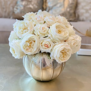 Large REAL TOUCH Rose Centerpiece Gold-Cream/Ivory Rose Arrangement English Roses-Large Floral Arrangement-Large Table Centerpiece