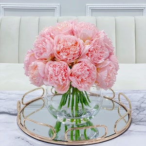 Pink Large Head Peony Arrangement, Wedding Centerpiece with Faux Peonies, French Country Faux Floral Arrangement, Silk Flowers in Glass Vase