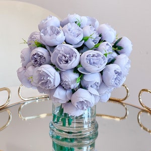 Purple Peony Arrangement-Silk Peonies In Glass Vase-Peony Centerpiece-Artificial Faux Flower Arrangement-Home Decor Centerpiece