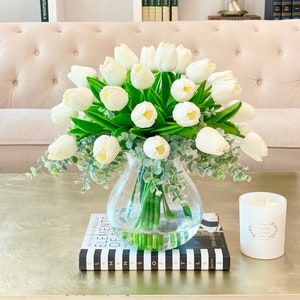 Real Touch Tulip Centerpiece, Spring Floral Arrangement, Tulips Flower Arrangement, Tulips Table Centerpiece, Modern Real Touch Arrangement image 5