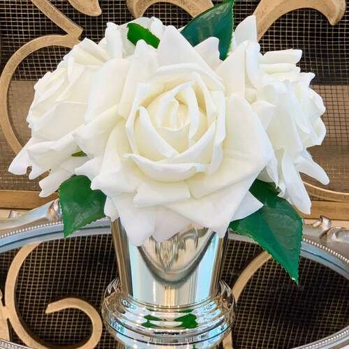 Real Touch Rose Silk Flower Arrangementchampagne Rose Floral Etsy