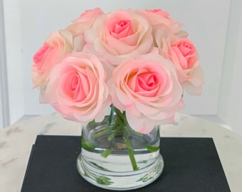 Real Touch Pink Rose Arrangement: Faux Floral Centerpiece