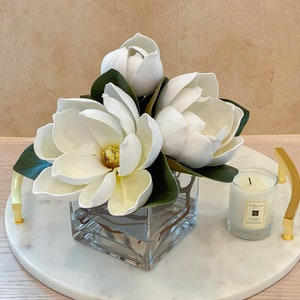 Real Touch Magnolia Floral Arrangement-Premium Magnolia In Vase-White/Cream Magnolia Centerpiece-Faux Magnolia Arrangement Dine Table