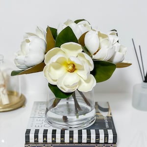 Premium REAL TOUCH White/Cream Magnolia Flower Arrangement-Magnolia floral arrangement-Magnolia Centerpiece-Faux Magnolia Arrangement
