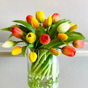 Faux Tulip Flower Arrangement-Real touch Tulips Centerpiece-Tulip Arrangement-Light Pink Dark Pink Tulip Centerpiece-Dine Centerpiece