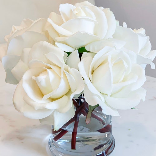 Real Touch Rose Flower Arrangement. Cream White Roses in Faux Etsy