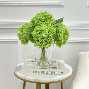 Hydrangeas Centerpieces in Vase Green-14.5” REAL TOUCH French Hydrangea Arrangement-Dinner Table Floral Arrangement-Modern Arrangement