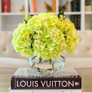 Silk Flower Arrangement-French Hydrangea Centerpiece-Green Silk Hydrangea Arrangement-Hydrangea Centerpiece-Green Faux Floral Arrangement