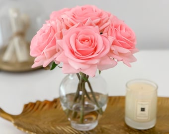 Real Touch Pink Rose Arrangement: Faux Floral Centerpiece