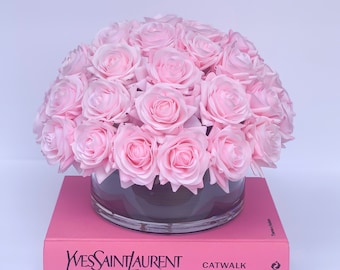 Baby Pink Real Touch Rose Arrangement: Faux Floral Centerpiece
