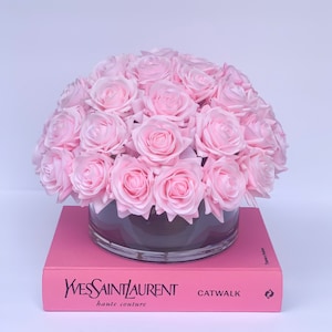 LARGE 40 Baby Pink Real Touch Rose Arrangement-Real Touch Centerpiece-Artificial Flower Arrangement-Faux Floral Arrangement-Rose Centerpiece