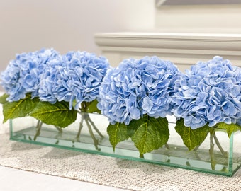 Real Touch Hortensie Mittelstück: Lange Glasvase, French Decor