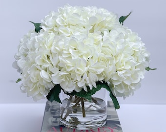 Large White Hydrangea Arrangement-Hydrangea Centerpiece-Hydrangea Silk Flower Centerpiece for Dinner Table-Modern Arrangement Hydrangea
