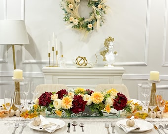 Real Touch Fall Floral Centerpiece: Handmade Artificial Hydrangea & Roses