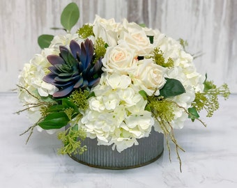 Large Centerpiece Roses-Real Touch Rose Arrangement-Real Touch White Flower Arrangement Rose Cactus Hydrangea-Silk Flower Arrangement Roses