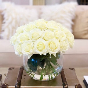 Real Touch Flower Arrangement-Real Touch Roses Arrangement-White Flower Arrangement-Rose Centerpiece-Faux Floral Arrangement