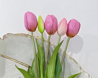 Ramo de 5 tallos de tulipanes artificiales de 40 cm (16") de la mejor calidad - Decoración para el hogar - Tulipanes artificiales
