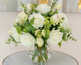 white silk flower arrangements
