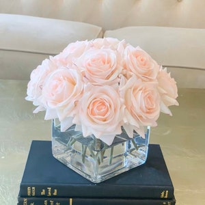 Bestseller-12 Real Touch Rose Arrangement-White Real Touch Flower Arrangement-Artificial Faux Silk Rose Centerpiece-Rose Floral Arrangement Blush Pink