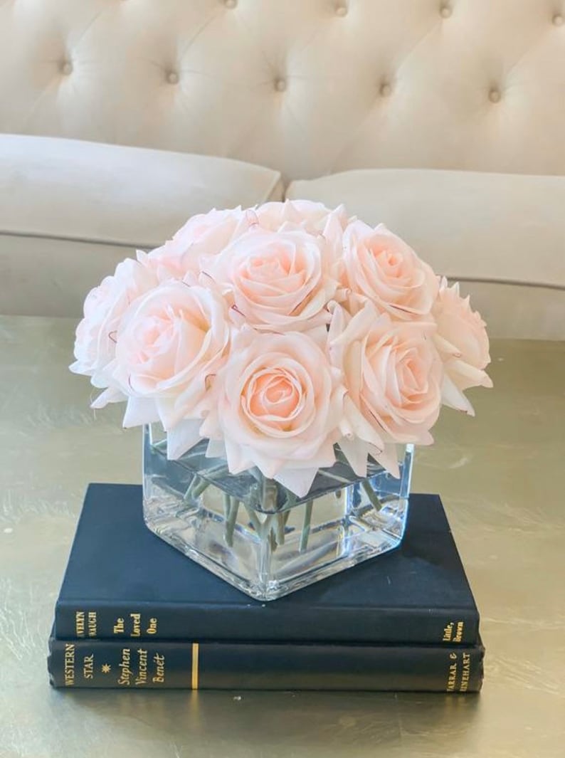 Bestseller-12 Real Touch Rose Arrangement-White Real Touch Flower Arrangement-Artificial Faux Silk Rose Centerpiece-Rose Floral Arrangement image 4