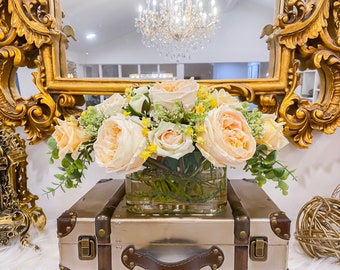 Real Touch Rose Flower Arrangement: Peach & Champagne English Roses