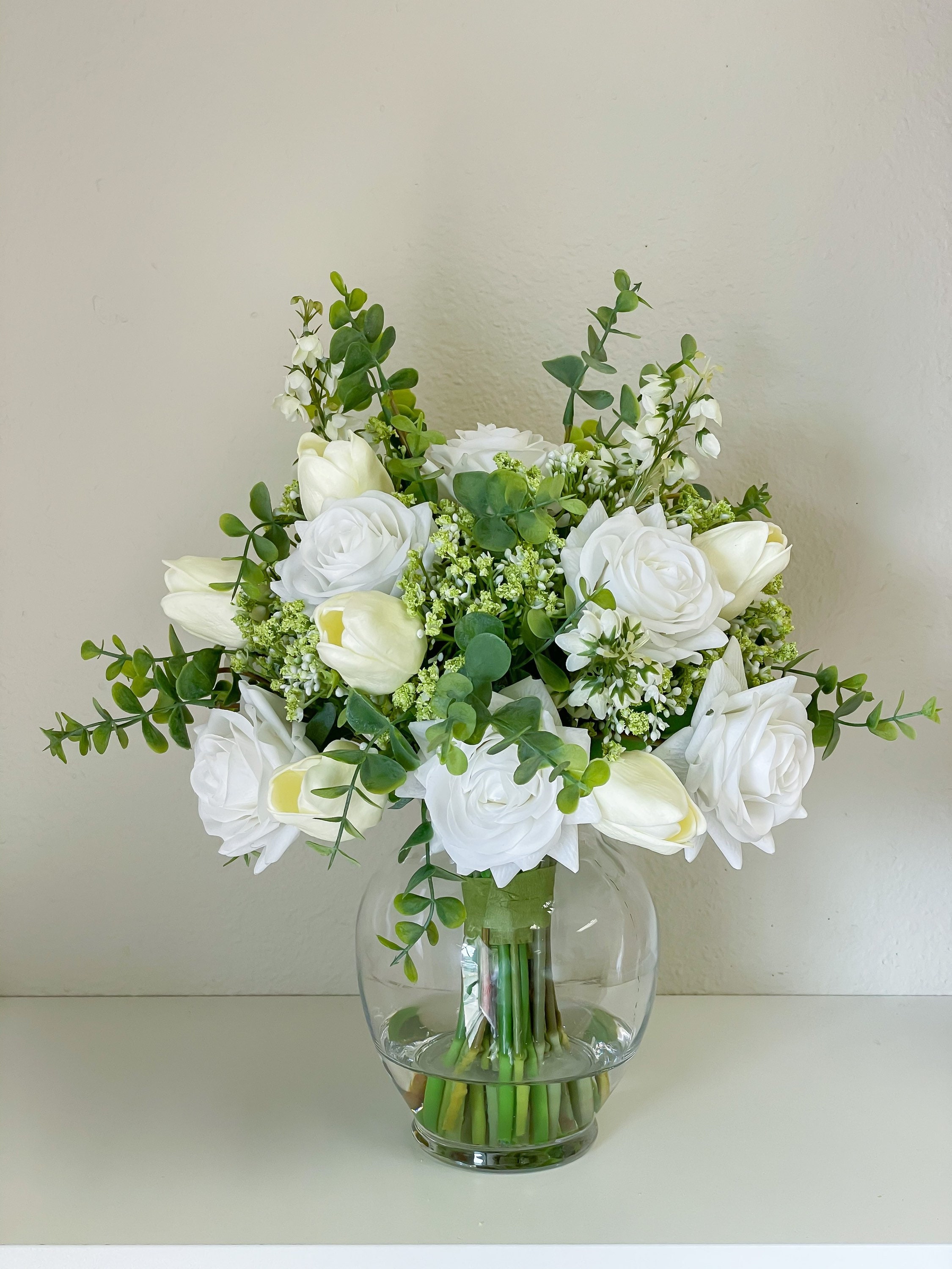 White Roses Centerpiece-real Touch Rose Arrangement-real Touch 