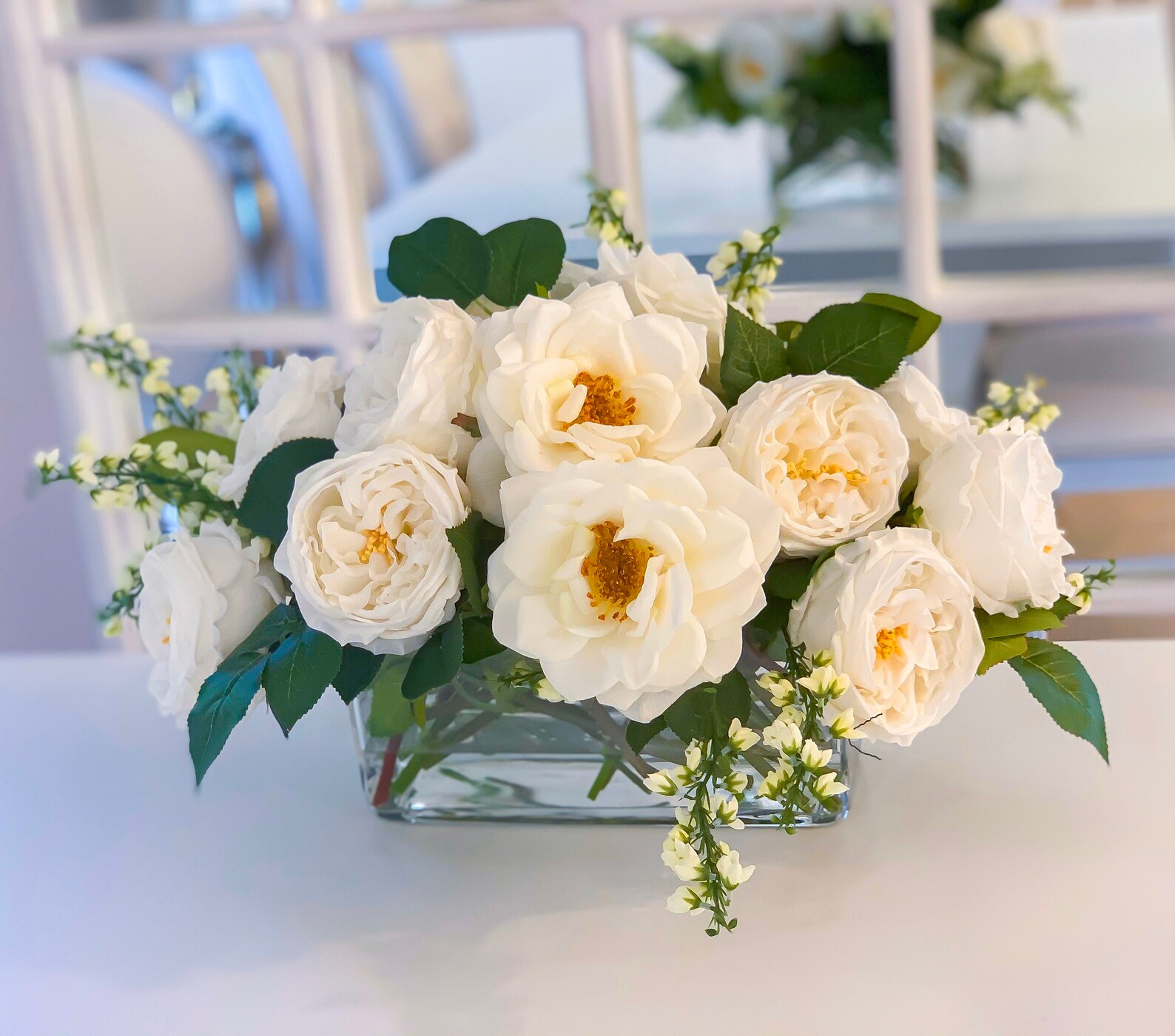 Long Table Row Roses Long Table Arrangement-real Touch English White Roses Centerpiece ...