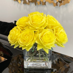 Bestseller-12 Real Touch Rose Arrangement-White Real Touch Flower Arrangement-Artificial Faux Silk Rose Centerpiece-Rose Floral Arrangement Yellow