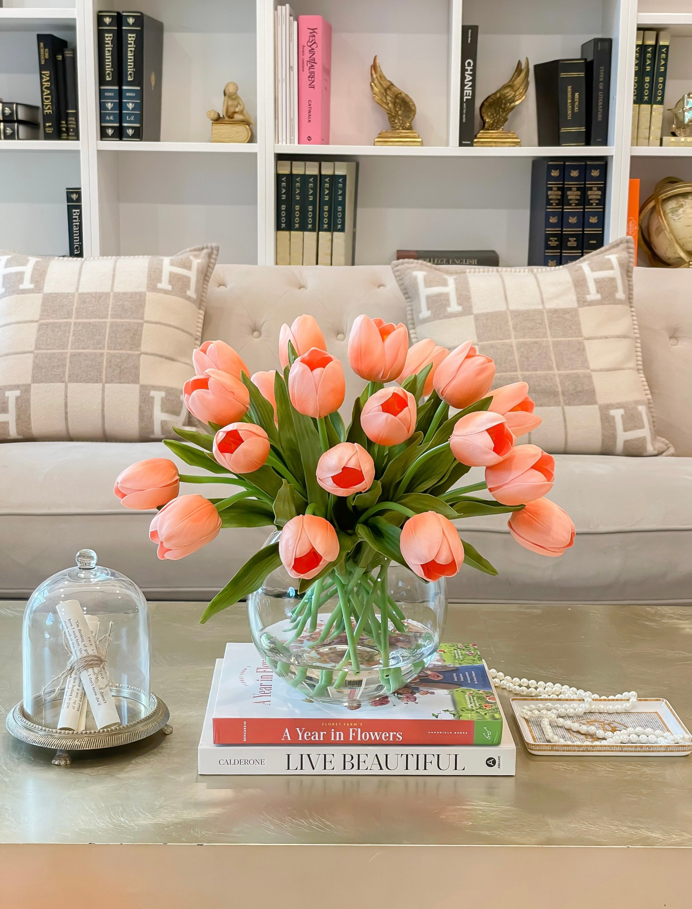 Peach Tulip Flower Arrangement: Real Touch Centerpiece