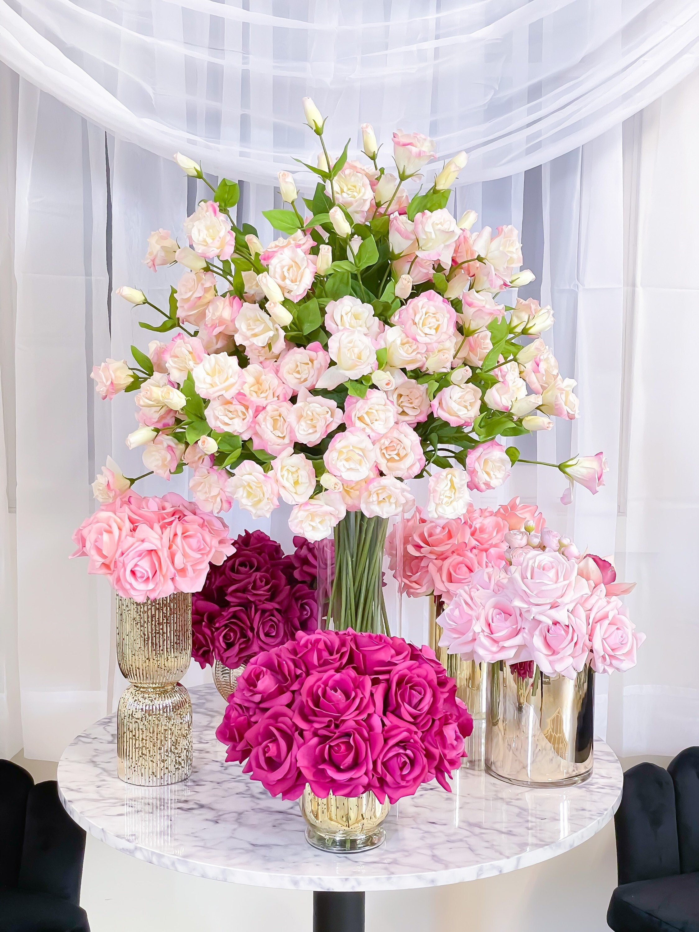 Tall Exclusive Real Touch Pink Lisianthus Centerpiece- 35” XXLarge Flower Arrangement for Foyer Table- Centerpiece-Large French Centerpiece