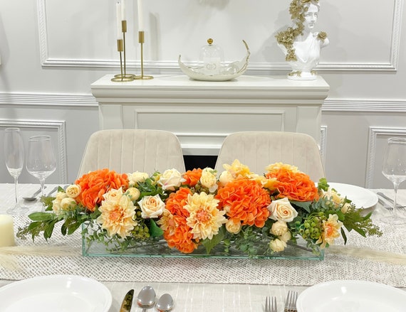 Modern Long Fall winter Table Artificial Arrangement Homemade Silk Real Touch Flowers Fall Floral Floral Centerpiece in Glass Vase Decor Etsy UK