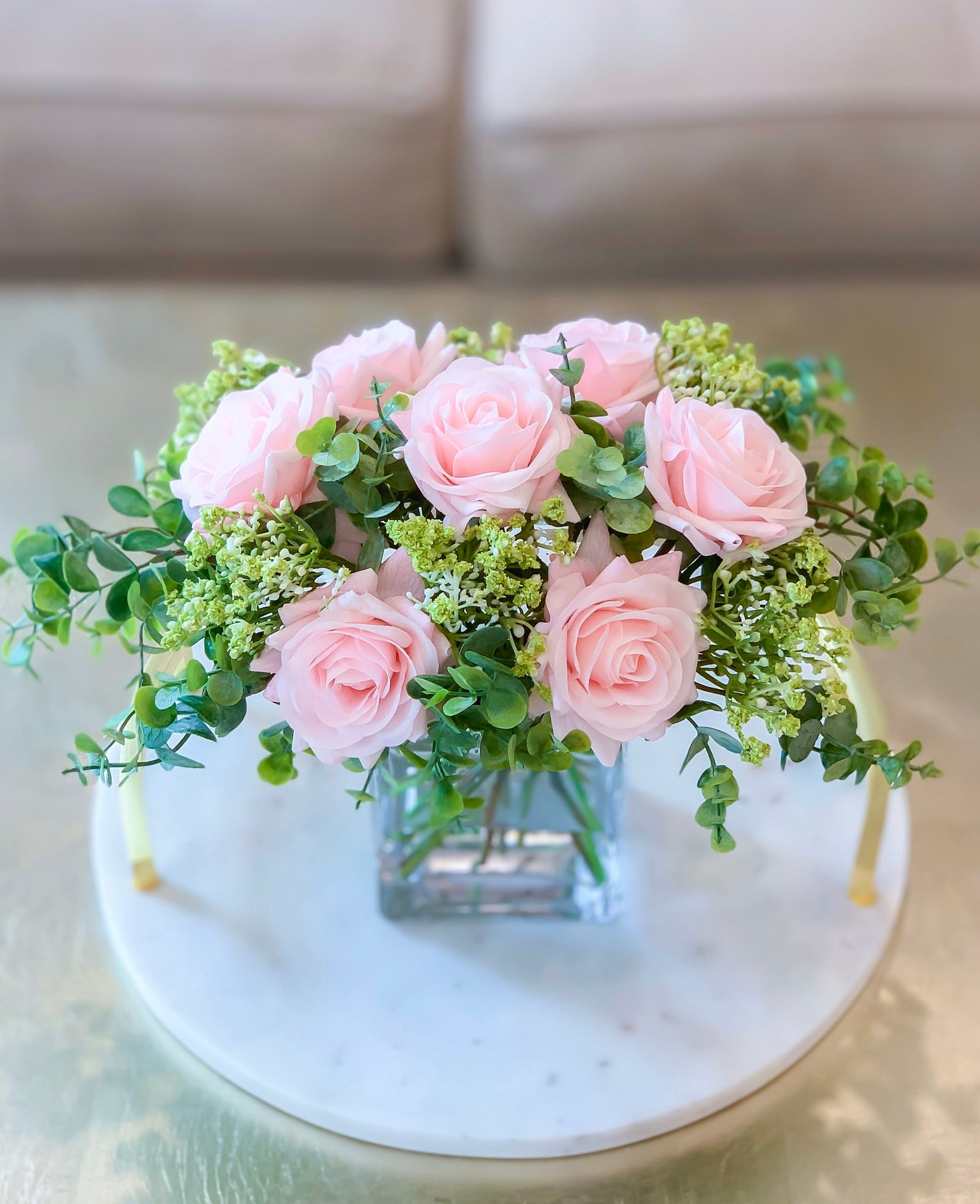 Pink Silk Flower Arrangementpink/blush Rose Centerpiecerose Etsy