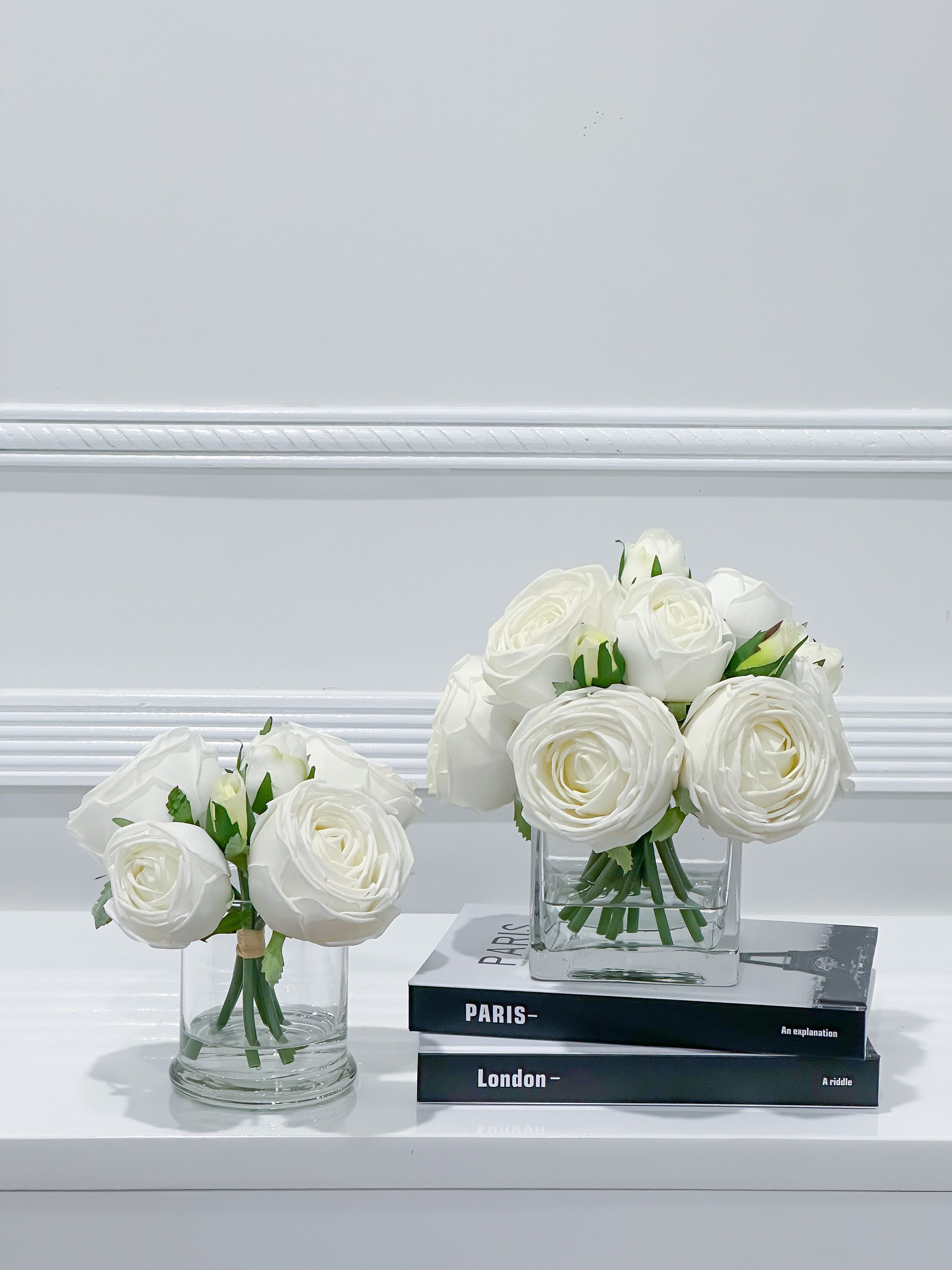 Real Touch White Rose Arrangement: English Cabbage Rose