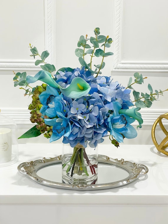 Blue French Country Flower Arrangement Blue Floral Faux Artificial