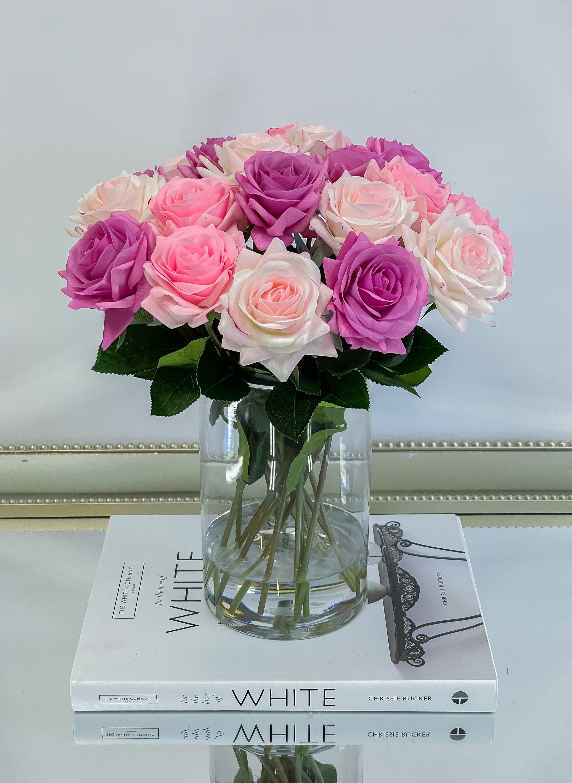 14 Large Size PinkBlush Rose Real Touch Arrangement-Roses Centerpieces-Floral Arrangement-Faux Rose Centerpiece-Artificial Roses