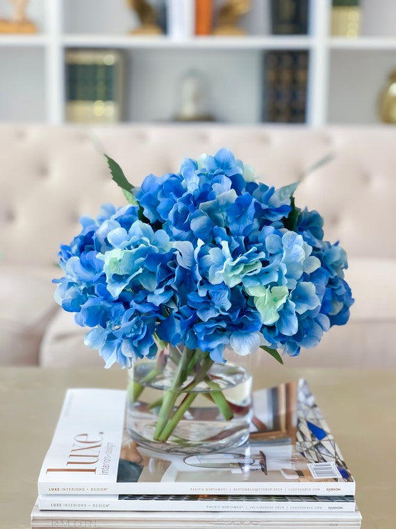 Arreglo de hortensia azul-Arreglo floral de toque real-Arreglo - Etsy México