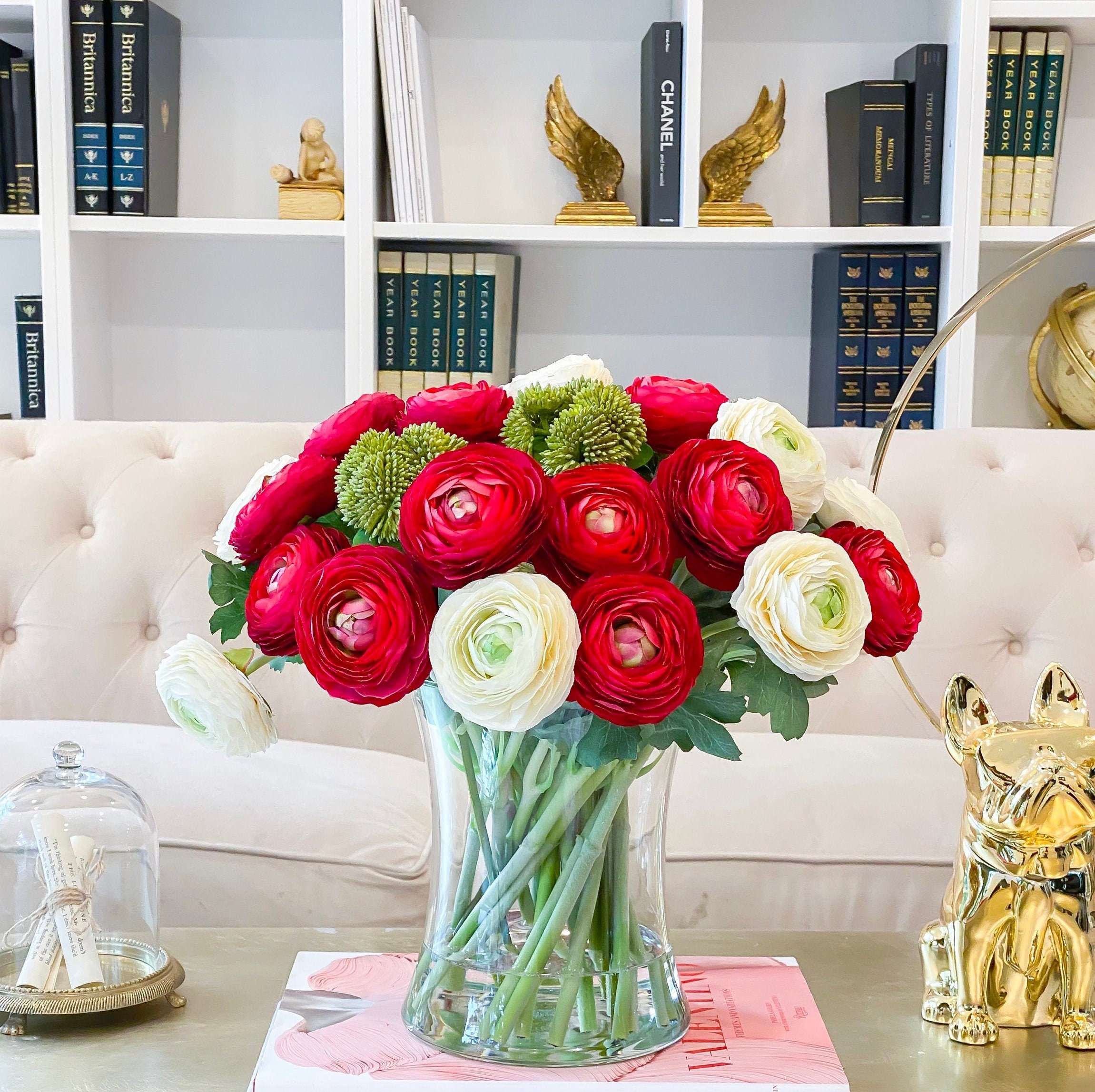 Dinner Large Finland Ranunculus - Table Etsy Arrangement, Modern Premium Centerpiece, Finest Centerpiece Artificial Red/ivory Ranunculus