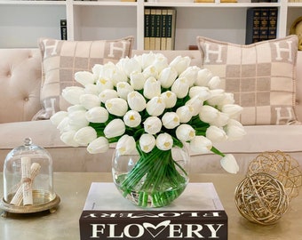 Centro de mesa de tulipanes blancos grandes XX: arreglo floral artificial de tacto real