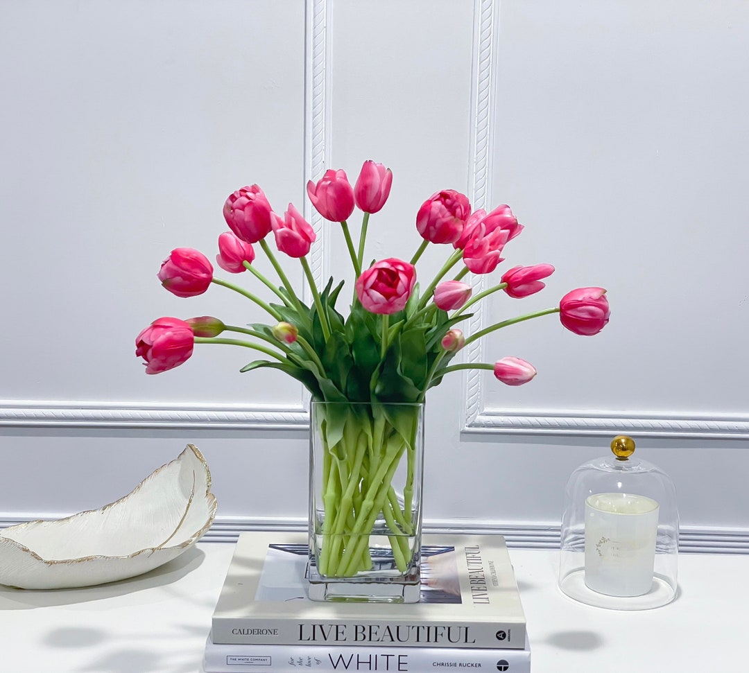 Pink Tulip Arrangement, Real Touch Tulip Centerpiece, French Country