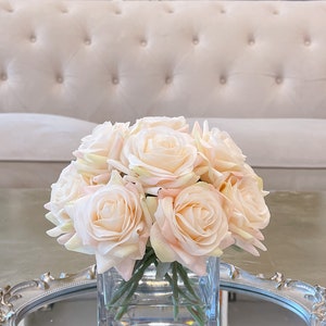 Bestseller-12 Real Touch Rose Arrangement-White Real Touch Flower Arrangement-Artificial Faux Silk Rose Centerpiece-Rose Floral Arrangement Champagne Rose