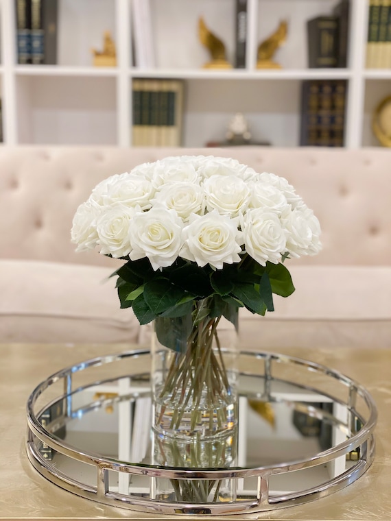 Centerpieces-room Arrangement Arrangement Roses Etsy Roses-dining - Touch White Arrangement-large White Rose Flower Real