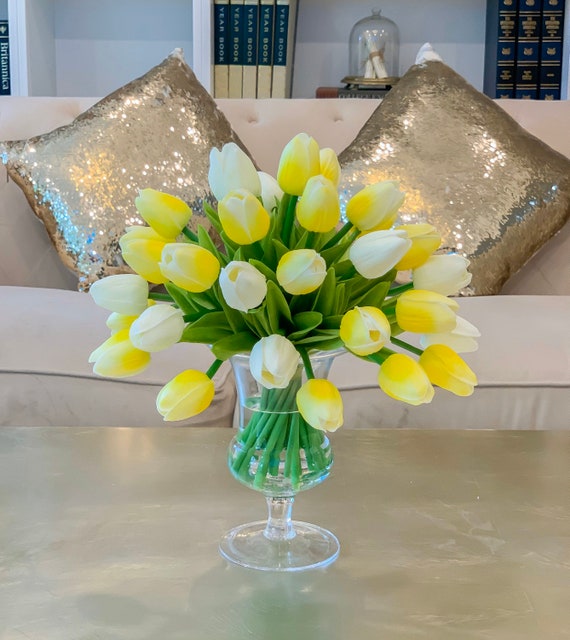 Real Touch Yellow Tulip Centerpiece: Faux Floral Arrangement - Etsy